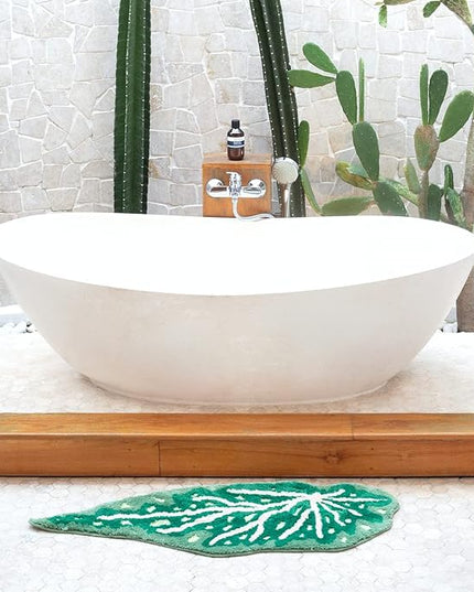 Begonia Non Slip Bath Mat or Kitchen Tufted Rug, Plant Leaf Shaped Kids Pets Floor Mat Carpet, Green, 45.3" x 16.3" - LeafyLoom