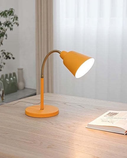 Globe 56083 16" Desk Lamp, Matte Orange, Adjustable Brass Gooseneck, in-Line On/Off Rocker Switch, Home Office Accessories, Desk Lamps for Home Office, Home Décor, Adjustable Lamp - LeafyLoom