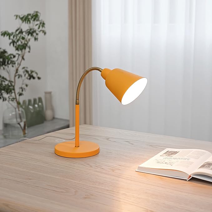 Globe 56083 16" Desk Lamp, Matte Orange, Adjustable Brass Gooseneck, in-Line On/Off Rocker Switch, Home Office Accessories, Desk Lamps for Home Office, Home Décor, Adjustable Lamp - LeafyLoom
