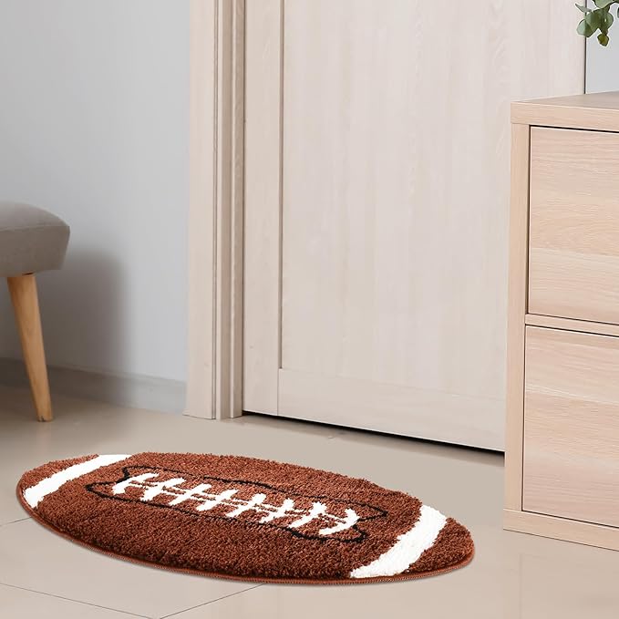 Cool Football Rug for men room decor-32"x 20" Non Slip kid Rug for Aesthetic bathroom & area rugs fun Decor Microfiber Fluffy Rug for y2k Room Decor-Cute Rug - LeafyLoom