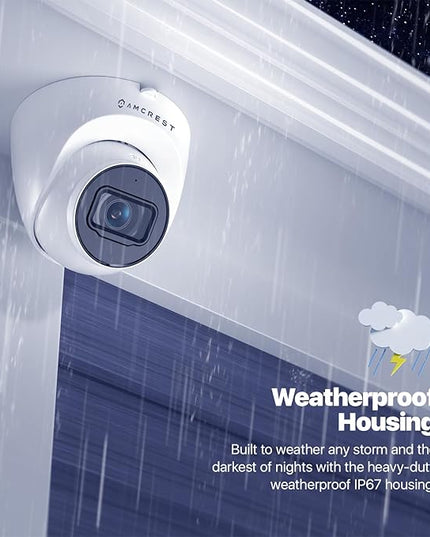 Amcrest UltraHD 4K (8MP) Outdoor Security IP Turret PoE Camera, 3840x2160, 98ft NightVision, 2.8mm Lens, IP67 Weatherproof, MicroSD Recording (256GB), White Amcrest