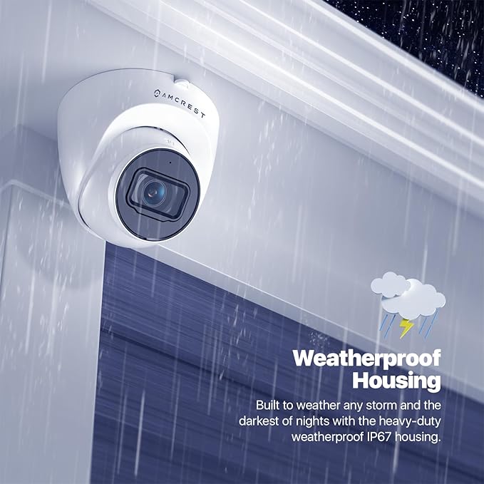 Amcrest UltraHD 4K (8MP) Outdoor Security IP Turret PoE Camera, 3840x2160, 98ft NightVision, 2.8mm Lens, IP67 Weatherproof, MicroSD Recording (256GB), White Amcrest