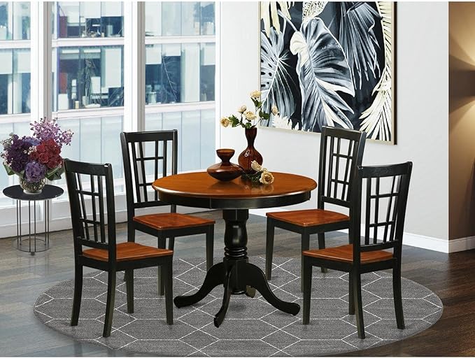 East West Furniture ANNI5-BLK-W 5 Piece Set for 4 Includes a Round Table with Pedestal and 4 Kitchen Dining Chairs, 36x36 Inch, Black & Cherry - LeafyLoom