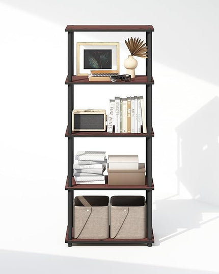 Furinno Turn-N-Tube 5-Tier Multipurpose Compact Display Rack, Shelving Unit, Bookcase, Dark Cherry/Black - LeafyLoom