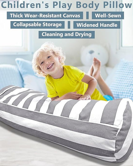 Stuffed Animal Storage Bean Bag Cover for Kids, Bean Bag Stuffed Animal Storage for Boys and Girls - Organize, Sit, Play, Box Help Promote Comfort - X-Large, Cylinder, Premium Cotton Canvas - LeafyLoom