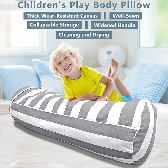Stuffed Animal Storage Bean Bag Cover for Kids, Bean Bag Stuffed Animal Storage for Boys and Girls - Organize, Sit, Play, Box Help Promote Comfort - X-Large, Cylinder, Premium Cotton Canvas - LeafyLoom