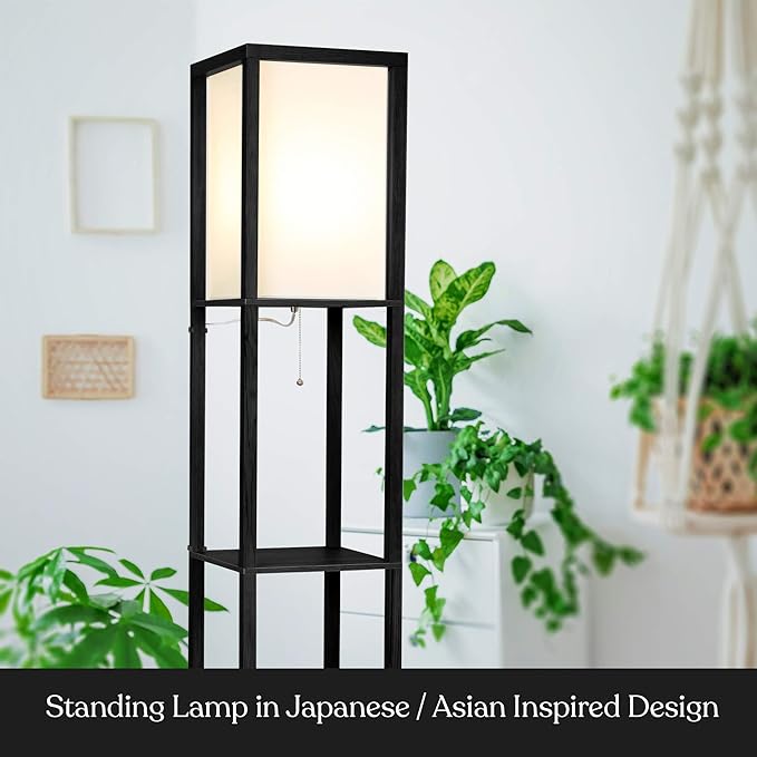 Brightech Maxwell - Modern Shelf Floor Lamp with Shade and LED Bulb Corner Display Lamps Shelves for Living Room, Bedroom Office Black - LeafyLoom