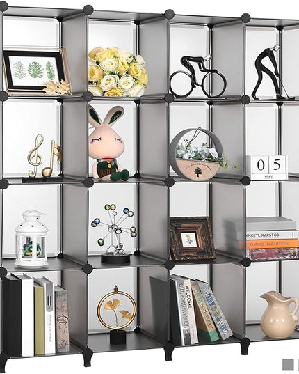 ANWBROAD Cube Storage Organizer, 16-Cube Cubby Shelving Book Shelf Living Room, Closet Clothes organizers, Kids Toys Craft Yarn Storage with Rubber Hammer for Bedroom Office Gray ULCS016H - LeafyLoom
