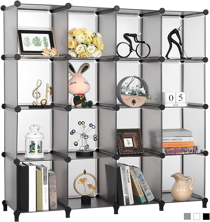 ANWBROAD Cube Storage Organizer, 16-Cube Cubby Shelving Book Shelf Living Room, Closet Clothes organizers, Kids Toys Craft Yarn Storage with Rubber Hammer for Bedroom Office Gray ULCS016H - LeafyLoom