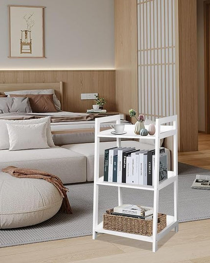 ECOMEX 3-Tier Ladder Shelf Modern Style Shelf, Ladder Bookshelf Open Storage Rack Wood Ladder Shelf with Solid Pine Frame, Freestanding Ladder Shelves for Home Office, Bedroom (White) - LeafyLoom