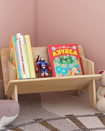 Wooden Tabletop Bookshelf Titled Desktop Bookshelf Cookbook Shelf,Small Bookcases for Magazine Books CDs,Book Rack Desk Book Organizer in Living Room/Office/Bedroom (Burlywood) - LeafyLoom