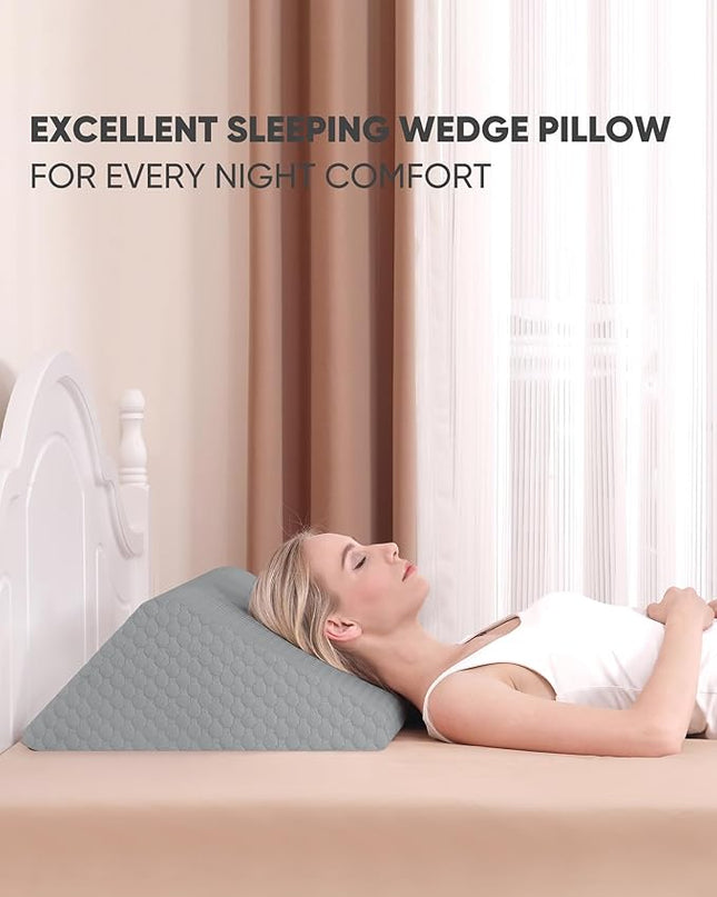 Forias Knee Wedge Pillow for Legs 8" Pure Memory Foam Bed Wedge Pillow for Sleeping After Surgery Triangle Pillow Wedge for Knee Support Leg Elevation Sciatica Knee Hip Back Pain Relief - Gray - LeafyLoom