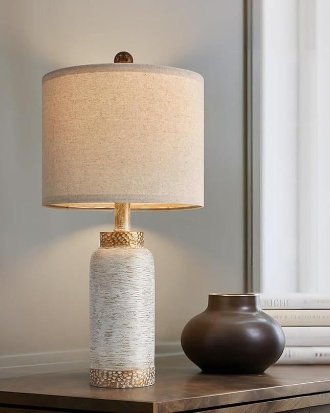 Table Lamp for Bedroom Living Room 20.25" Farmhouse Rustic Vintage Small Lamps Bedside Nightstand Light Home Office Desk Retro Mysterious East Style Deco (Antique White) - LeafyLoom