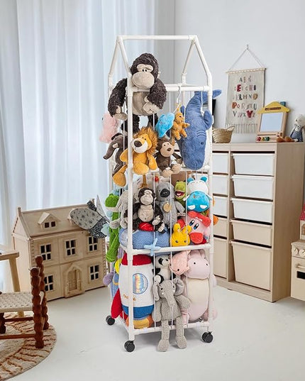Stuffed Animal Zoo Storage, Extra Large Stuffed Animal Holder with Dust Cloth and Universal Wheels, Toy Storage Organizer, Plush Storage Organizer Shelf for Birthday Gift, Nursery Play Room Bedroom - LeafyLoom