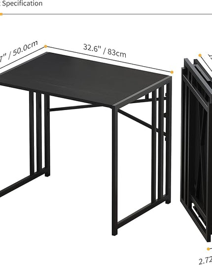 Small Folding Computer Desk 32 inch, Writing Gaming Computer Desk for Small Spaces, No Assembly Required Small Office Desk, Black - LeafyLoom