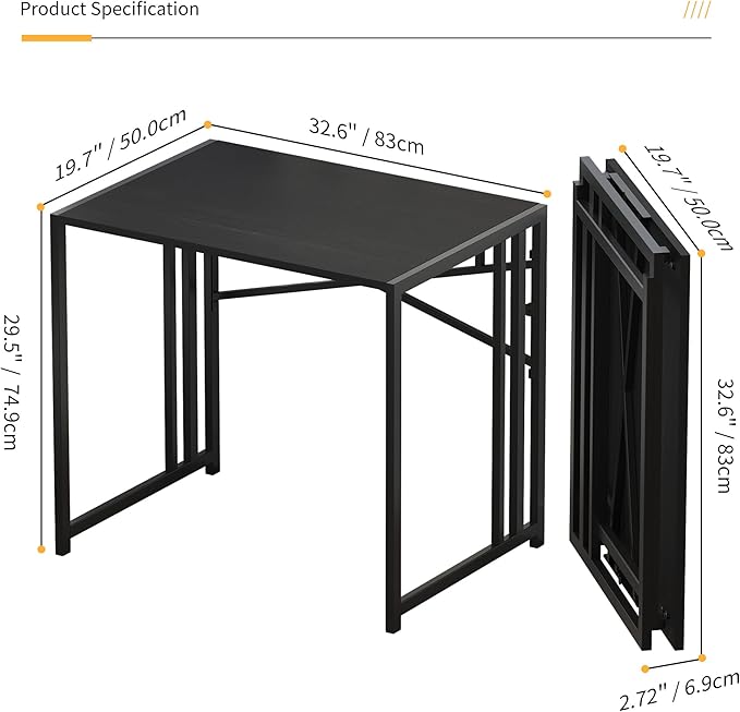 Small Folding Computer Desk 32 inch, Writing Gaming Computer Desk for Small Spaces, No Assembly Required Small Office Desk, Black - LeafyLoom