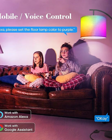 PESRAE LED Floor Lamp Work with Alexa,Google Assistant WiFi App,Modern Standing RGB Lamp with Lampshde,Tall LED Floor Lamp for Bedroom and Office(No Remote Control Include - LeafyLoom