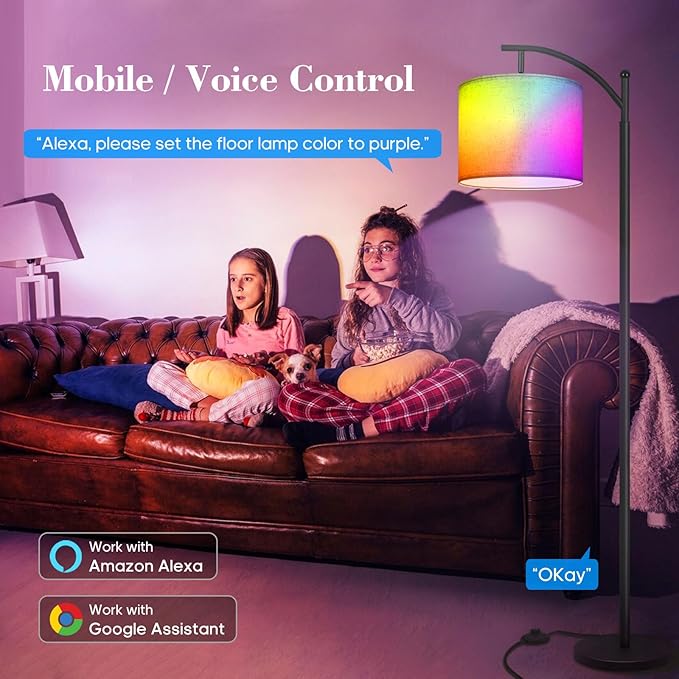 PESRAE LED Floor Lamp Work with Alexa,Google Assistant WiFi App,Modern Standing RGB Lamp with Lampshde,Tall LED Floor Lamp for Bedroom and Office(No Remote Control Include - LeafyLoom