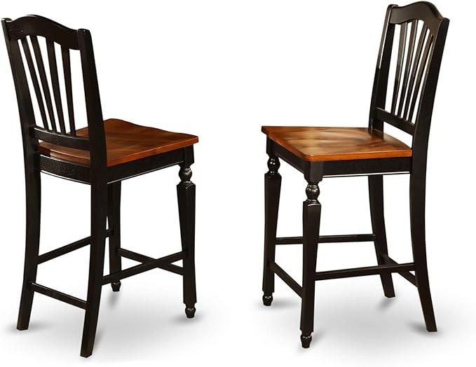 East West Furniture PBCH5-BLK-W Pub 5 Piece Kitchen Counter Height Set Includes a Square Dining Room Table and 4 Wooden Seat Chairs, 36x36 Inch, Black & Cherry - LeafyLoom