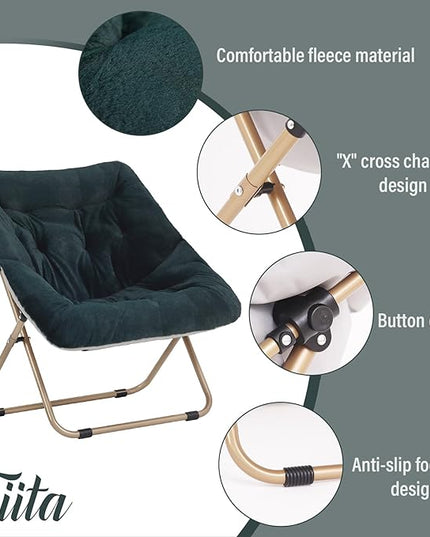 Tiita Comfy Saucer Chair, Soft Faux Fur Oversized Folding Accent Chair, Lounge Lazy Chair for Kids Teens Adults, Metal Frame Moon Chair for Bedroom, Living Room, Dorm Rooms - LeafyLoom