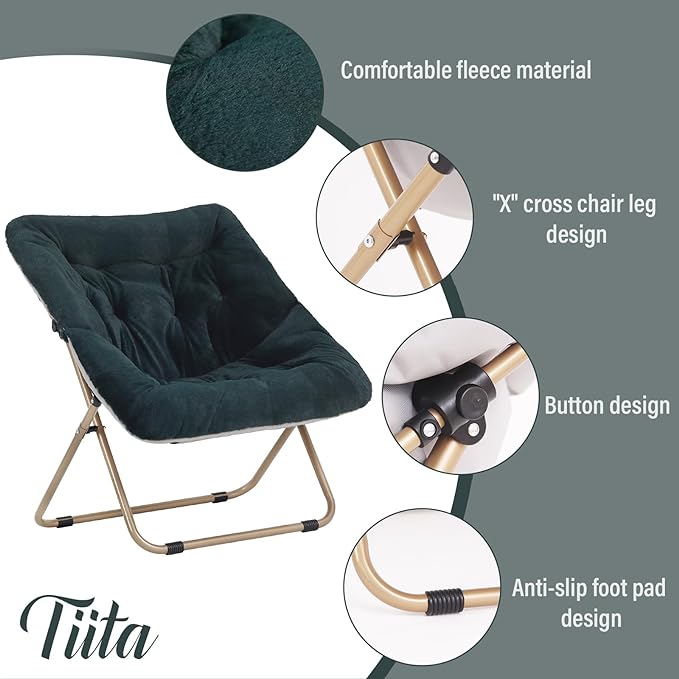Tiita Comfy Saucer Chair, Soft Faux Fur Oversized Folding Accent Chair, Lounge Lazy Chair for Kids Teens Adults, Metal Frame Moon Chair for Bedroom, Living Room, Dorm Rooms - LeafyLoom