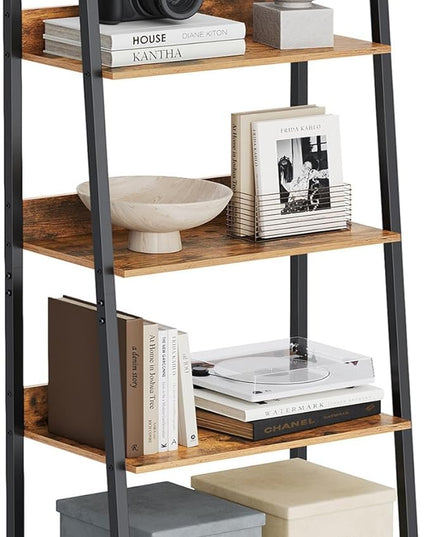 VASAGLE Bookshelf, 5-Tier Narrow Bookcase, Ladder Shelf for Home Office, Living Room, Bedroom, Kitchen, Rustic Brown and Ink Black ULLS067B01 - LeafyLoom