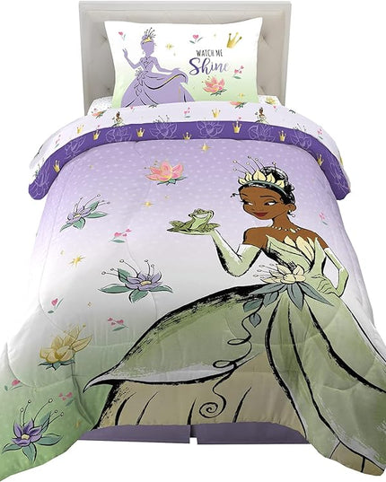 Disney Princess Tiana Kids Bedding Super Soft Microfiber Comforter And Sheet Set, 4 Piece Twin Size, "Official" Disney Product By Franco - LeafyLoom