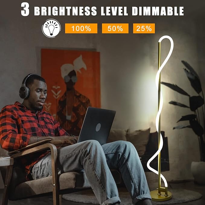 Modern LED Gold Floor Lamp, Flexible DIY Modeling Tall Standing Lamp, 35W/2700lm Ultra Bright White Light Corner Floor lamp for Bedroom, Living Room, Office - LeafyLoom