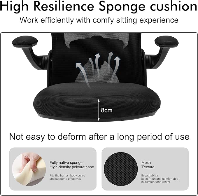 Ergonomic Home Office Desk Chairs Comfy Computer Gaming Chairs Mesh Arm Swivel Chairs of Adults for Home Office Bedroom(Black) - LeafyLoom