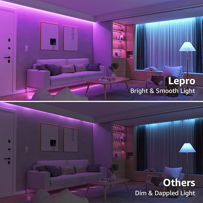 Lepro RGB LED Strip Lights, Christmas Decor, 16.4ft Flexible LED Light Strip, 5050 SMD LED, Color Changing Rope Light with Remote Controller and 24V Power Supply for TV Backlight, Home, Bedroom, Bar Lepro