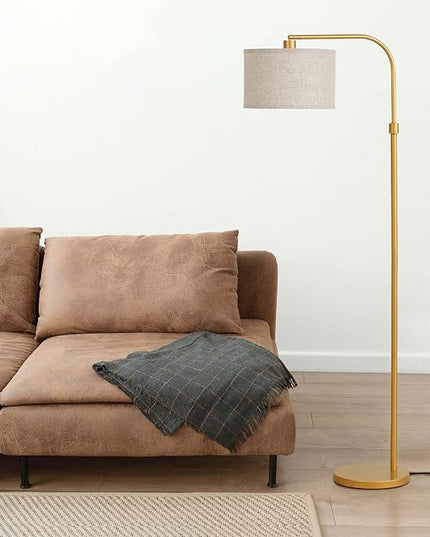 EDISHINE Arc Floor Lamp for Living Room, Modern Standing Lamp with Adjustable Drum Shade, Gold Reading Lamp Corner Light with Foot Switch for Bedroom, Office, Kids Room - LeafyLoom