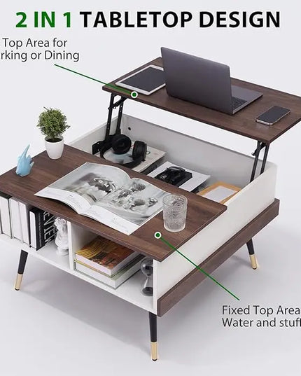 TOPSKY Lift Top Coffee Table, Square Coffee Table with Storage Shelves (Light Walnut) - LeafyLoom