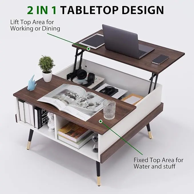 TOPSKY Lift Top Coffee Table, Square Coffee Table with Storage Shelves (Light Walnut) - LeafyLoom