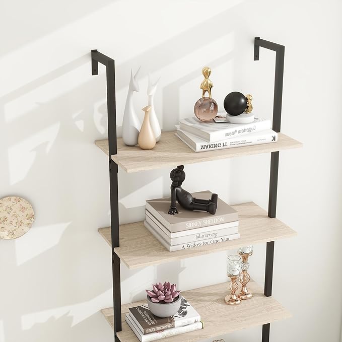 Panana Modern 3 Tier Bookcase with Rattan Cabinet in Light Oak Finish with Matte Black Metal Frame for Living Room, Home Office Storage (Light Oak, 3-Tier) - LeafyLoom