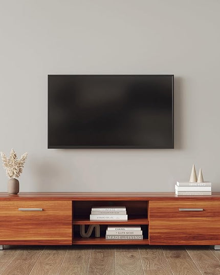 63" TV Stand with Open Shelves, Television Stands for TVs Up to 70", Media Console Entertainment Center Television Table with 2 Storage Cabinet for Living Room, Bedroom, Walnut - LeafyLoom