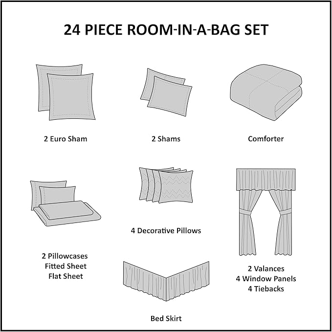 Madison Park Essentials Brystol 24 Piece Room in a Bag Faux Silk Comforter Jacquard Paisley Design Matching Curtains Down Alternative Hypoallergenic All Season Bedding-Set, King (104 in x 92 in), Teal - LeafyLoom