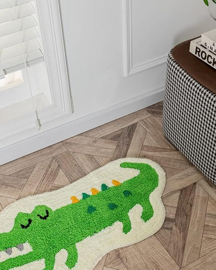 Green Crocodile Shaped Rug Cute Faux Animal Print Bathroom Rug Bath Mat Bath Carpet Shower Rug for Home Decor Bathroom Tub Floor Water Absorption Non-Slip Small Carpet Door Mat Playmat 15.7x29.5in - LeafyLoom