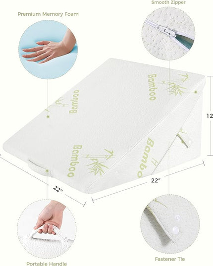 Forias Wedge Pillow for Sleeping 9 &12 Inch Adjustable Bed Wedge Pillow for After Surgery Foldable Memory Foam Triangle Pillow Wedge for Acid Reflux Snoring Post Surgery Back Leg Knee Pain - Beige - LeafyLoom