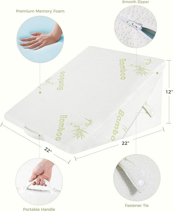 Forias Wedge Pillow for Sleeping 9 &12 Inch Adjustable Bed Wedge Pillow for After Surgery Foldable Memory Foam Triangle Pillow Wedge for Acid Reflux Snoring Post Surgery Back Leg Knee Pain - Beige - LeafyLoom