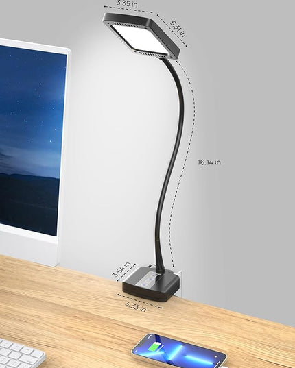 TROND Desk Lamp with Versatility Clamp, 1000LM Clip on Light, 5 Color Modes 5 Brightness Levels, Gooseneck Touch Control with USB Charging Port, 30 Mins Timer for Reading Craft Sewing Work Study Task - LeafyLoom