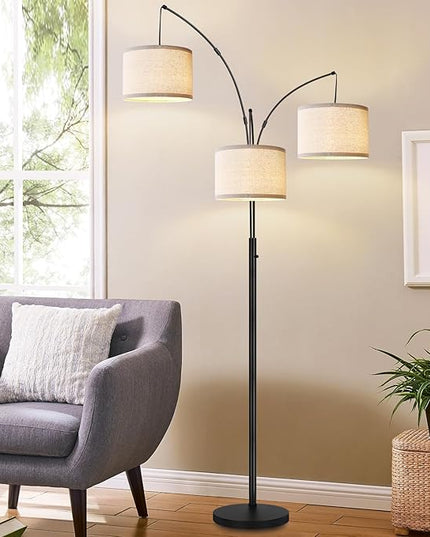 Dimmable Floor Lamp - 3 Lights Arc Floor Lamps for Living Room, 1000LM Modern Tall Standing Lamp with White Shades & Heavy Base, Mid Century Tree Floor Lamp for Bedroom Office, 3 LED Bulbs Included - LeafyLoom