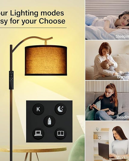 BoostArea Floor Lamp for Living Room,Arc Floor Lamp with Remote Control,Stepless Dimmable Brightness & Colors Temperature 2700k-6500k,Modern Standing Lamp for Bedroom Study Room Office,Black - LeafyLoom