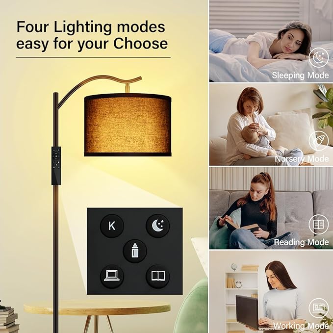BoostArea Floor Lamp for Living Room,Arc Floor Lamp with Remote Control,Stepless Dimmable Brightness & Colors Temperature 2700k-6500k,Modern Standing Lamp for Bedroom Study Room Office,Black - LeafyLoom