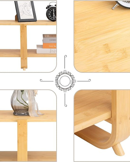 HollyHOME Bamboo TV Stand with Storage for TVs up to 65'', Modern Entertainment Center with 2 Open Shelf, Accent TV Media Console Table for Living Room, Bedroom, 55"(L), Burlywood - LeafyLoom