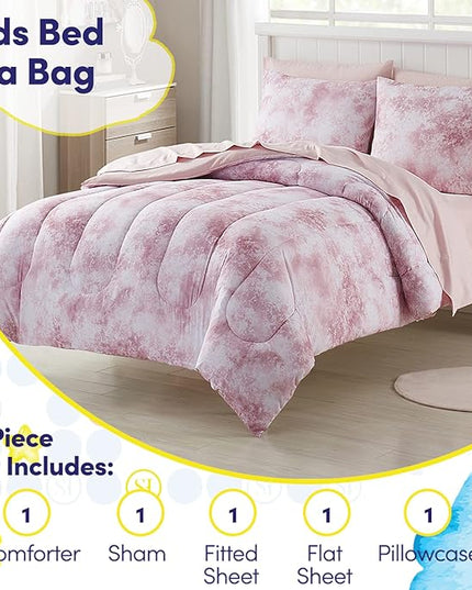 Kids Bedding Set Bed in a Bag for Boys and Girls Toddlers Printed Sheet Set and Comforter, Twin, Waterbury Marble (Pack of 4) - LeafyLoom