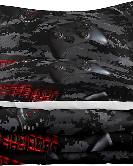 Tailor Shop Modern Camouflage Gaming Comforter Sets for Boys Gamer Comforter Red Mouse Keyboard Gamepad Bedding Set King Size with 1 Comforter 2 Pillowcases,03 - LeafyLoom
