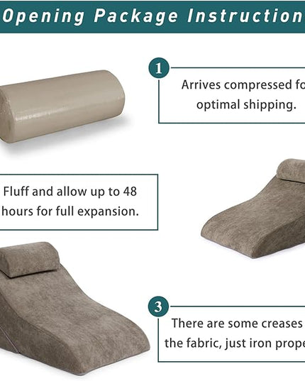 baibu 20 in Bed Wedge Pillow Set Foam | Adjustable Pillows for Back, Leg and Knee Pain Relief | Post Surgery Ortho Pillow – Anti Snoring, Heartburn, Acid Reflux & GRED (Brown) - LeafyLoom