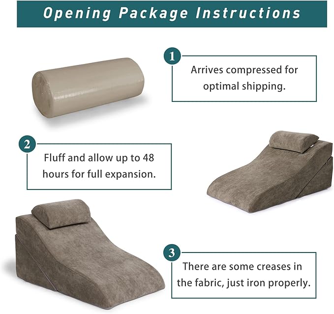 baibu 20 in Bed Wedge Pillow Set Foam | Adjustable Pillows for Back, Leg and Knee Pain Relief | Post Surgery Ortho Pillow – Anti Snoring, Heartburn, Acid Reflux & GRED (Brown) - LeafyLoom