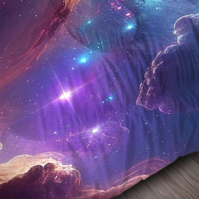 Galaxy Bedding Set Twin Size Blue Purple Outer Space Comforter Sets for Girls Boys Kids Teens Women Starry Glitter Nebula Quilt 1 Comforter + 1 Pillow Case - LeafyLoom