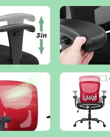 BestOffice Big and Tall Office Chair 500lbs Desk Chair Mesh Computer Chair with Lumbar Support Wide Seat Adjust Arms Rolling Swivel High Back Task Executive Ergonomic Chair for Home Office (Red) - LeafyLoom